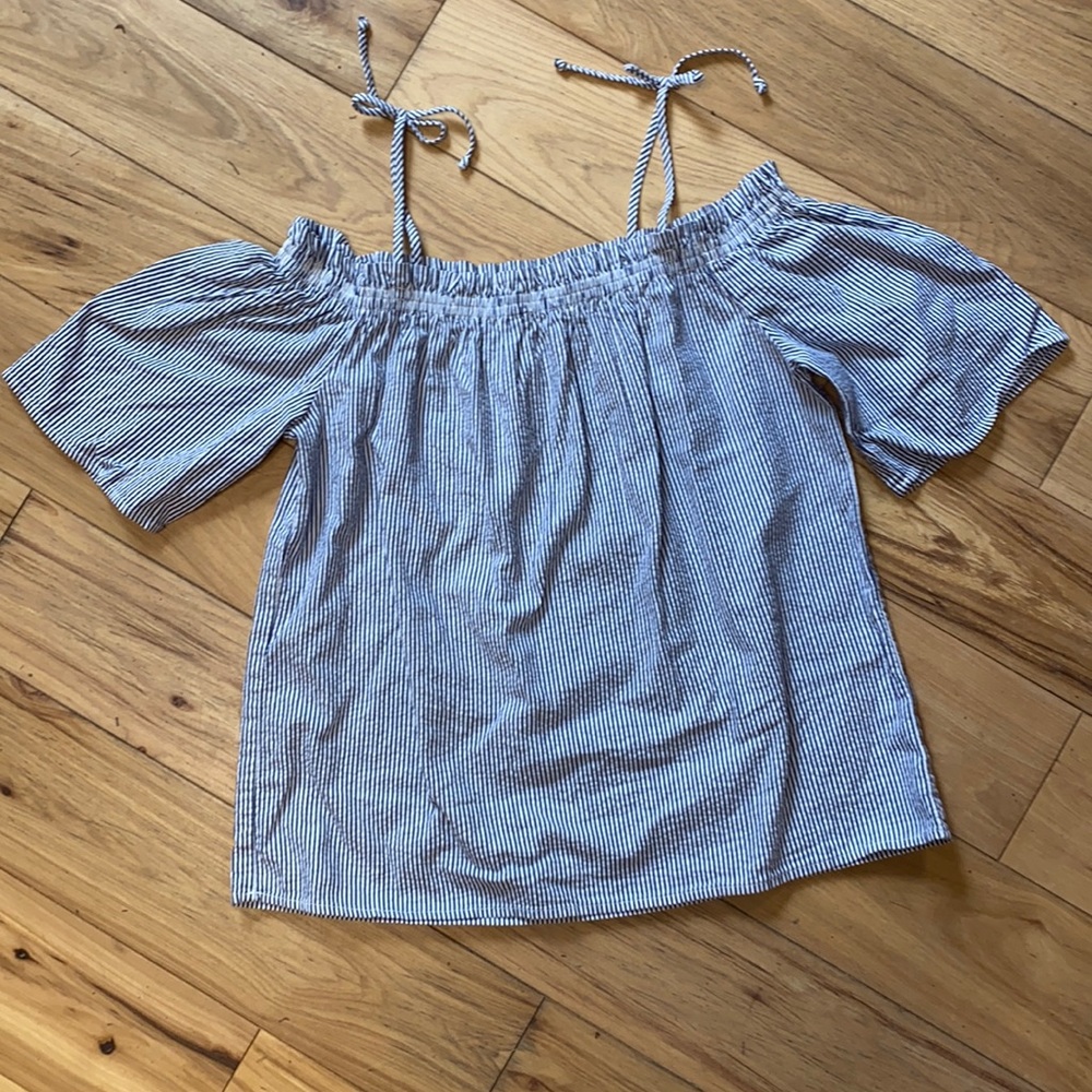 Seersucker Off the Shoulder Blouse